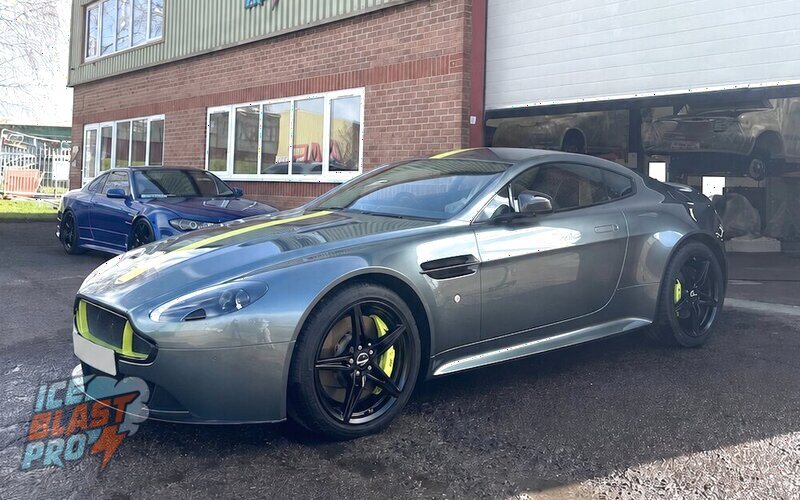 Aston Martin Vantage S prepared for dry ice blasting