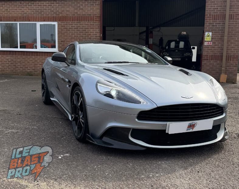 Aston Martin Vanquish outside the IceBlastPro workshop