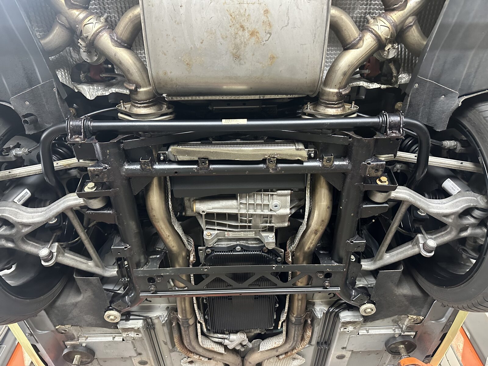 Treated & protected – The finished rear subframe: rust-treated, sealed with epoxy, then protected with clear Bilt Hamber Dynax UC wax outside and cavity wax inside.