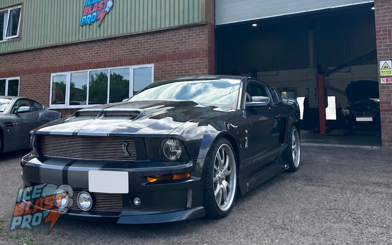 Black Ford Mustang C500 outside the IceBlastPro workshop