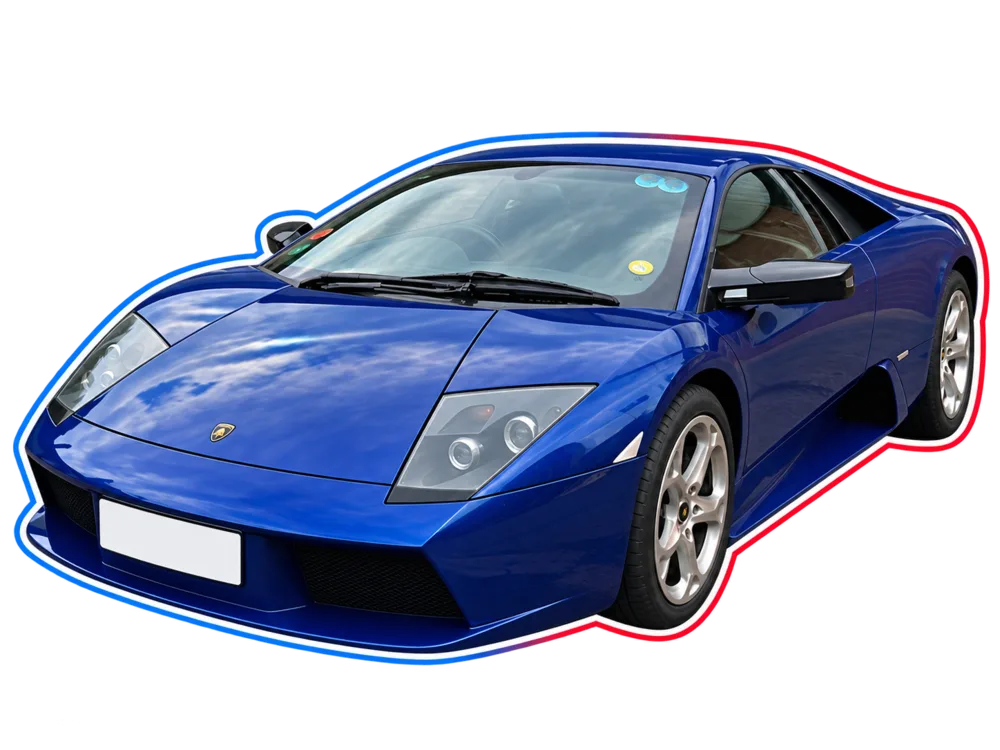 Blue Lamborghini Gallardo performance car viewed from the front three-quarter angle