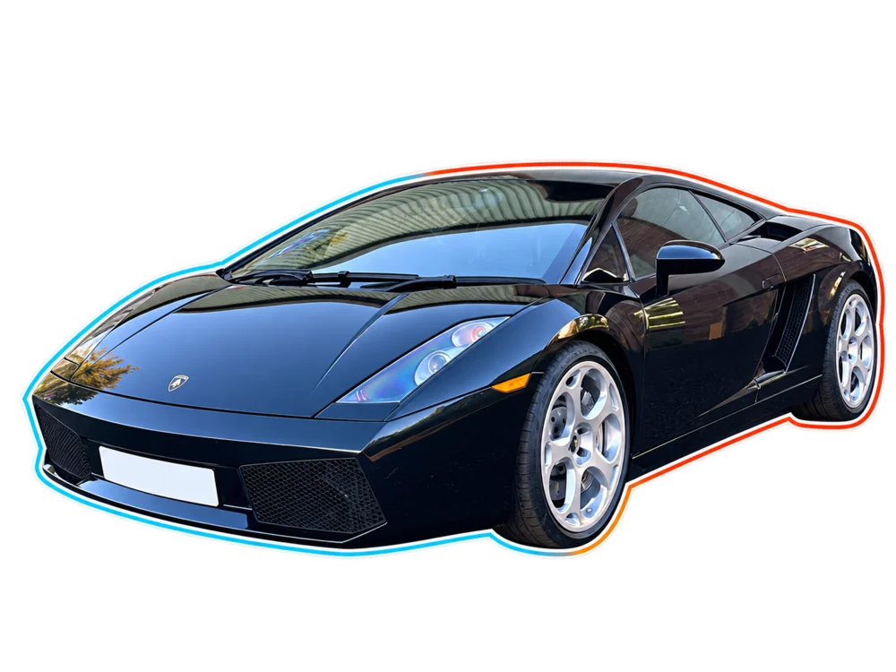 Black Lamborghini Gallardo cutout viewed from the front three-quarter angle