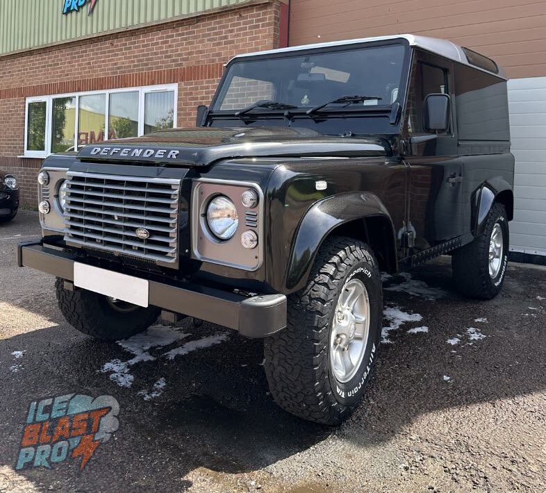 Land Rover Defender 90 outside the IceBlastPro workshop
