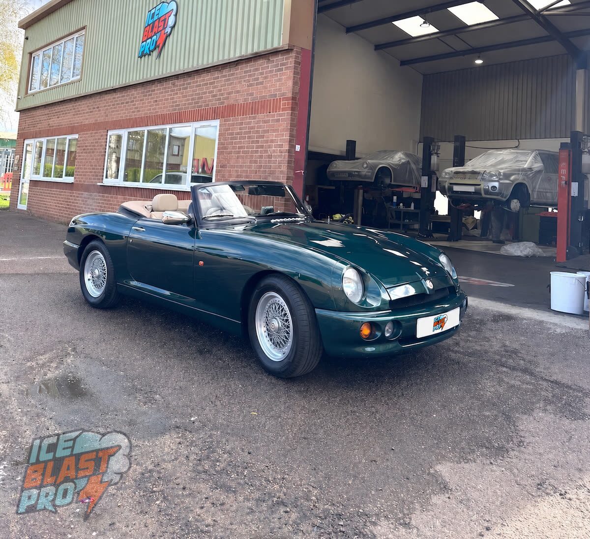 MG RV8 outside the IceBlastPro workshop