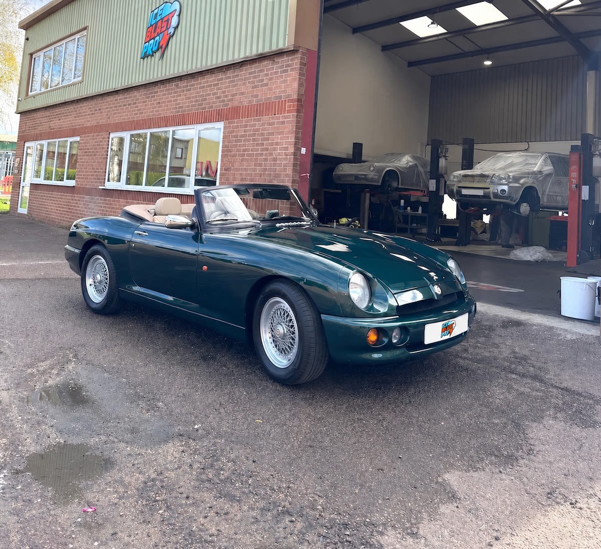 MG RV8 outside the IceBlastPro workshop