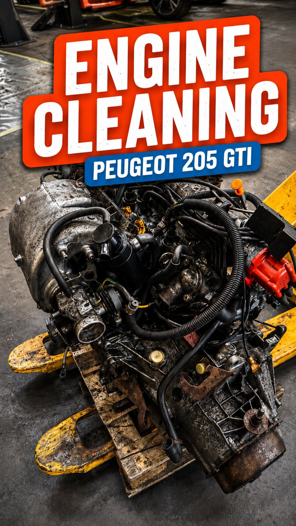 Peugeot 205 GTI engine being dry ice cleaned to remove 30 years of grime – IceBlastPro