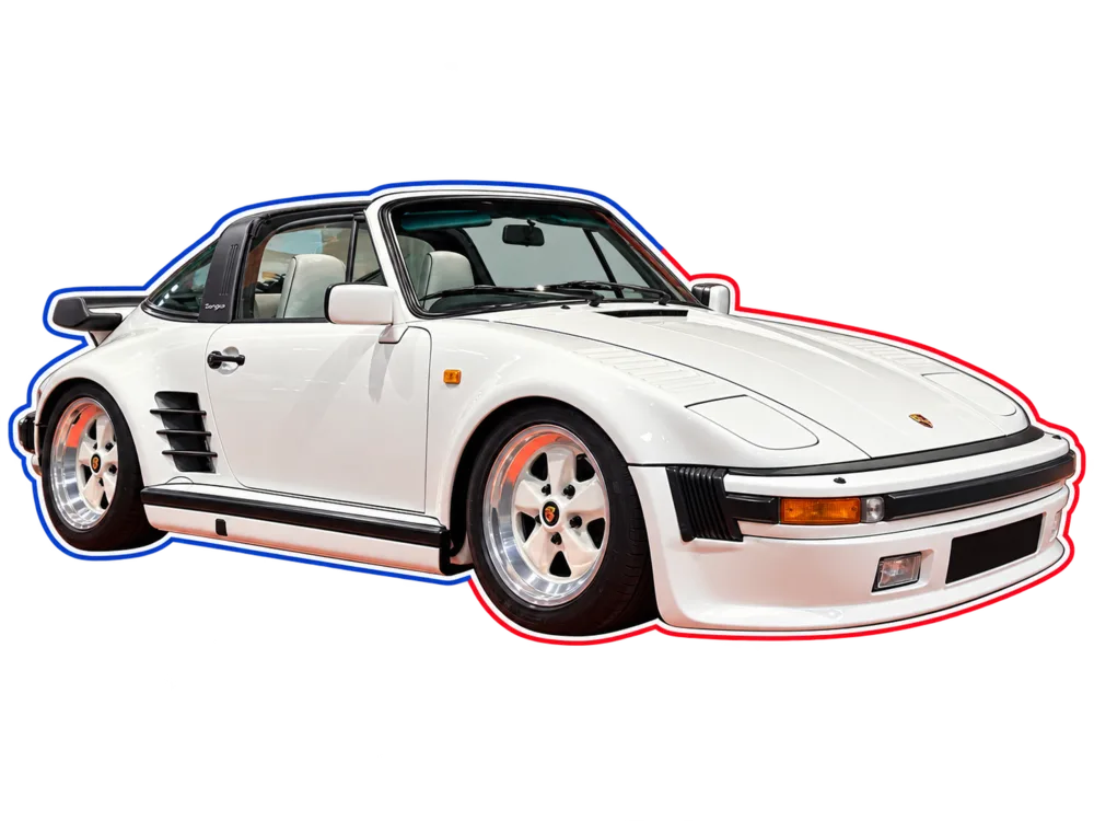 White Porsche 911 Slantnose viewed from the front three-quarter angle
