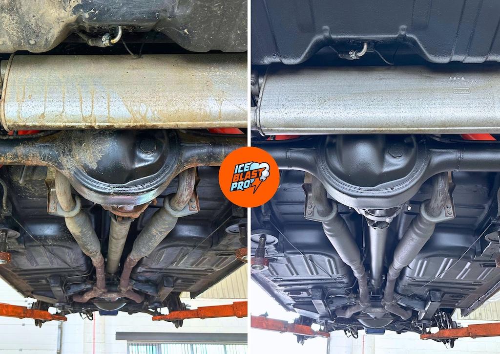 Shelby GT500 rear running gear before and after – Bilt Hamber Dynax UB brown restoring depth and contrast