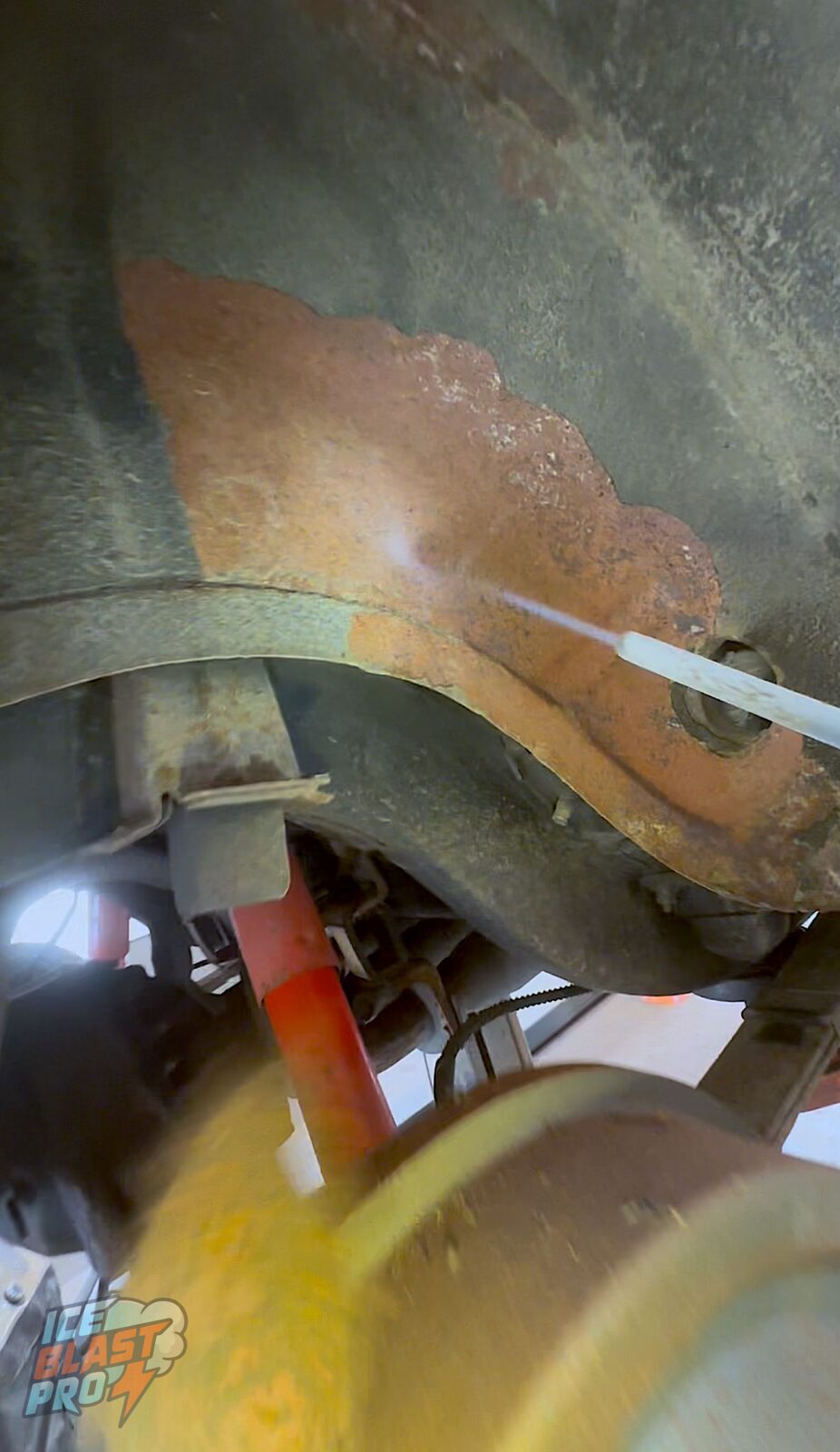 During the test blasts – The dry ice lifted whole sections of underseal away in sheets at first contact – confirming what was hiding underneath.